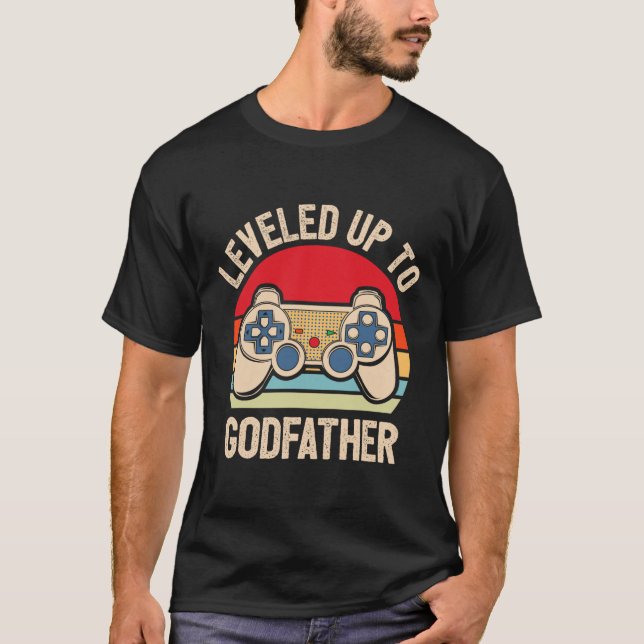 Leveled Up To Godfather Video Gamer Retro  T-Shirt (Front)