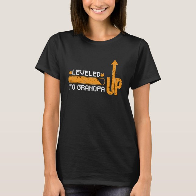 Leveled Up To Grandpa New Grandpa Retro Grunge Gam T-Shirt (Front)