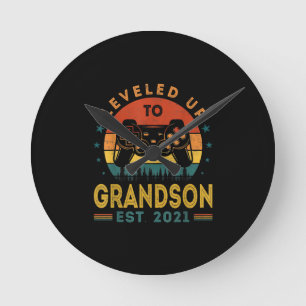 Leveled Up To Grandson Est 2021 Video Gamer Round Clock