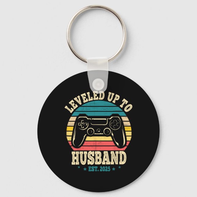 Leveled Up To Husband Est 2025 Newly Married Bache Keychain (Front)