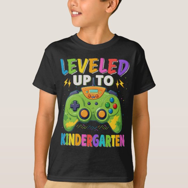 Leveled Up To Kindergarten Gamer Back To School T-Shirt (Front)