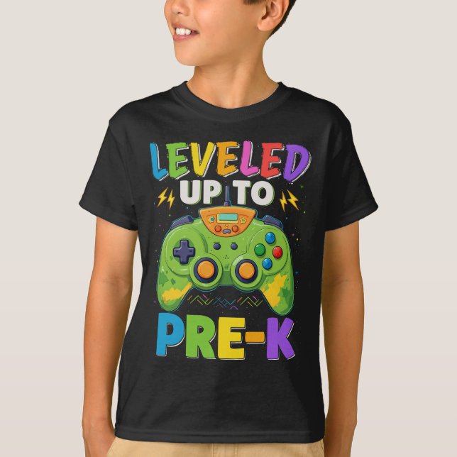 Leveled Up To Pre-k Gamer Back To School Boys T-Shirt (Front)