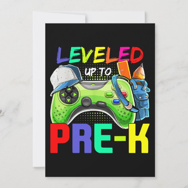 Leveled Up To PreK Gamer Back To School First Day  Invitation (Front)
