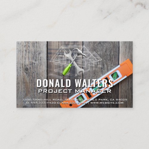 Leveler and Wood  Hand Tools Blueprint Business Card