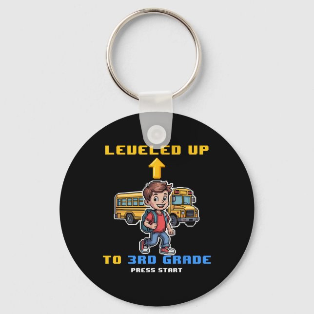 Leveling Up 3rd Grade Ck To School Funny Gamer Boy Keychain (Front)
