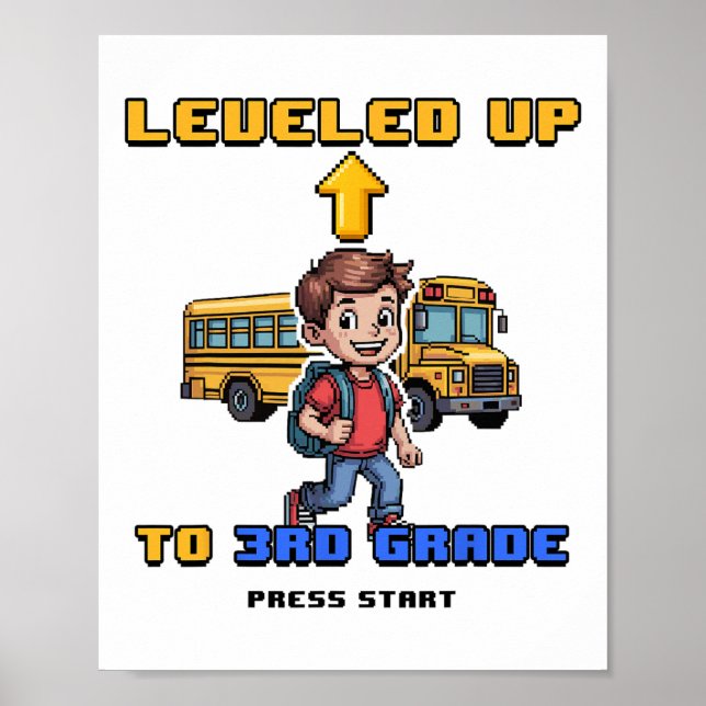 Leveling Up 3rd Grade Ck To School Funny Gamer Boy Poster (Front)