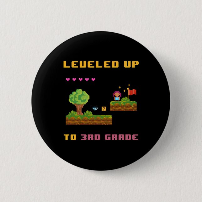 Leveling Up 3rd Grade Ck To School Shirt Funny Gam Button (Front)