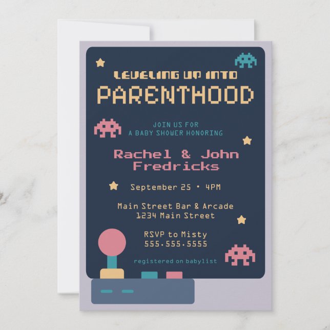 Leveling Up Into Parenthood Video Game Baby Shower Invitation (Front)