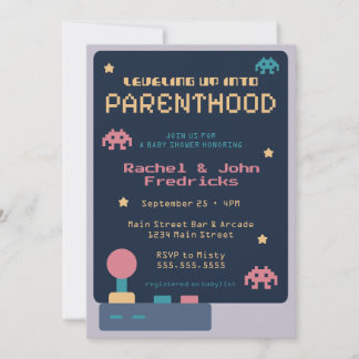 Leveling Up Into Parenthood Video Game Baby Shower Invitation