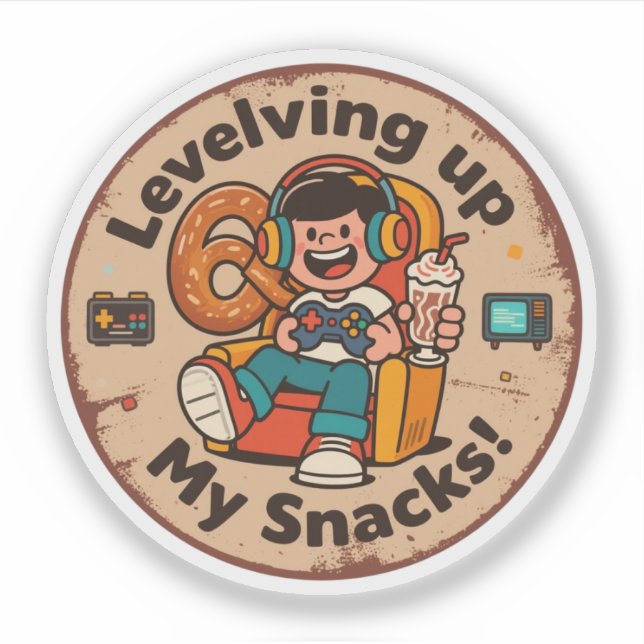 Leveling Up My Snacks! Funny Pixel Art Gamer  Sticker (Front)