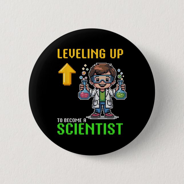 Leveling Up Scientist Ck To School Funny Gamer Boy Button (Front)