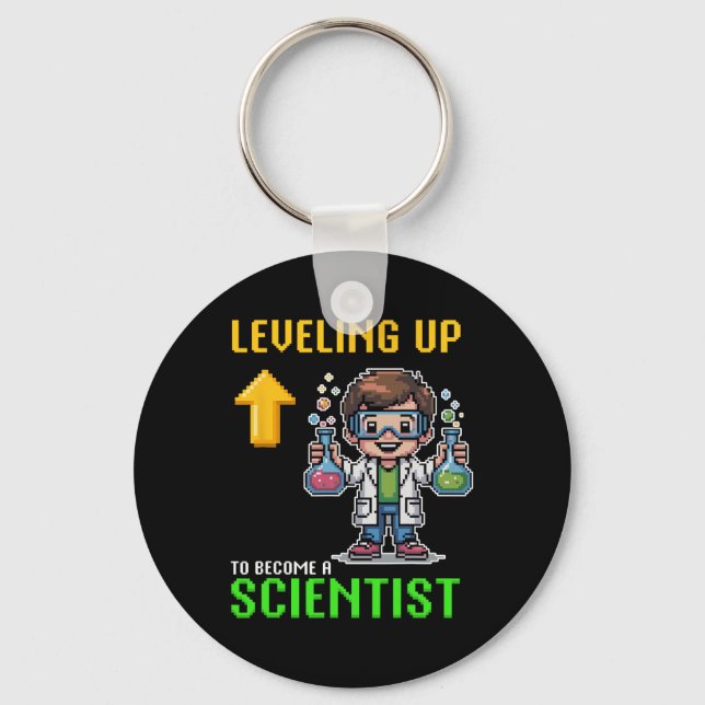 Leveling Up Scientist Ck To School Funny Gamer Boy Keychain (Front)