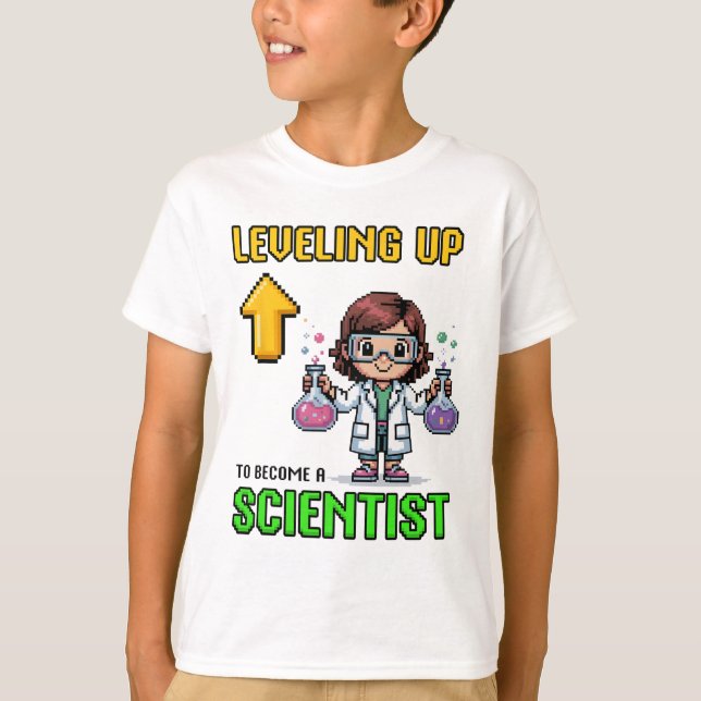Leveling Up Scientist Ck To School Funny Gamer Gir T-Shirt (Front)