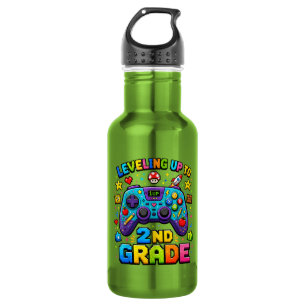 Leveling Up to 2nd Grade Back to School Gamer Stainless Steel Water Bottle