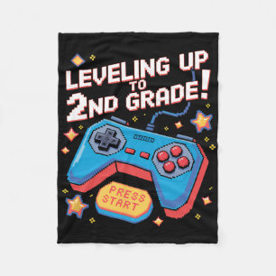 Leveling Up To 2nd Grade Gamer 8 Bit Pixelated Pix Fleece Blanket