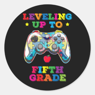 Leveling Up To 5th Grade Autism Gamer Ck To School Classic Round Sticker