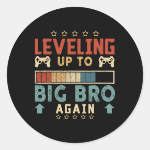 Leveling Up To Big Bro Again Gamer Brother Vintage Classic Round Sticker