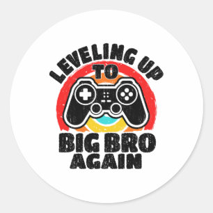 Leveling Up To Big Bro Again Vintage Gamer Brother Classic Round Sticker
