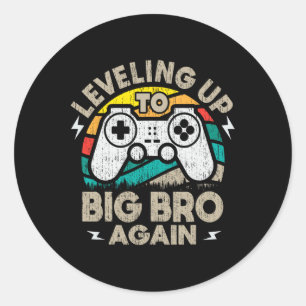 Leveling Up To Big Bro Again Vintage Gamer Brother Classic Round Sticker