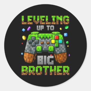 Leveling Up To Big Brother For Gamer Boys Kids Gam Classic Round Sticker