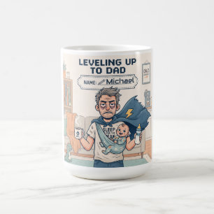 Leveling Up to Dad Funny New Father Custom Comic Coffee Mug