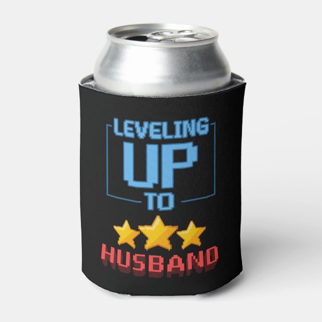 Leveling Up To Husband Funny Groom To Be Bachelor Can Cooler (Can Front)