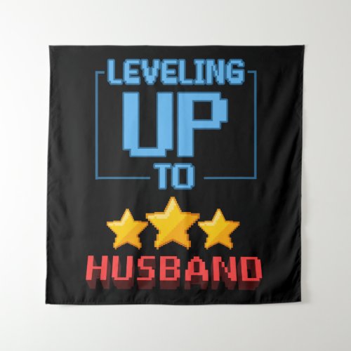 Leveling Up To Husband Funny Groom To Be Bachelor Tapestry