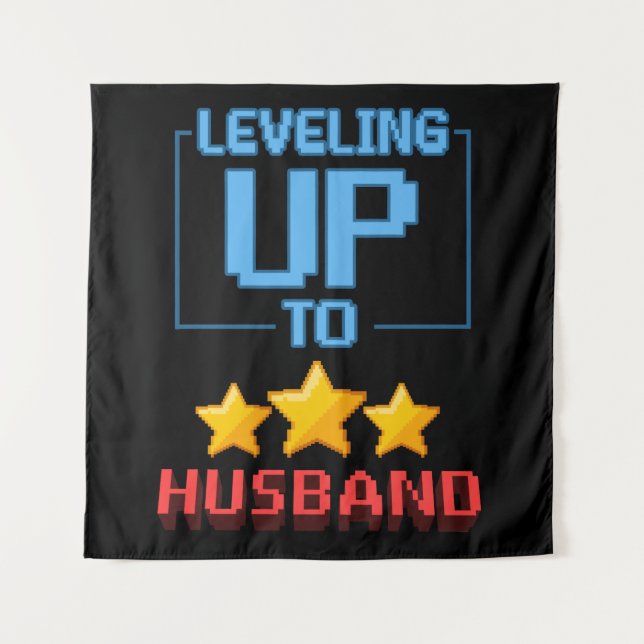 Leveling Up To Husband Funny Groom To Be Bachelor Tapestry (Front)