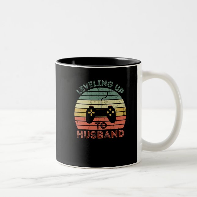 Leveling up to husband gamers father's day Two-Tone coffee mug (Right)