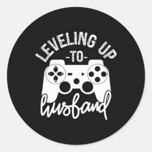 Leveling Up To Husband Groom Gamer Engagement Classic Round Sticker