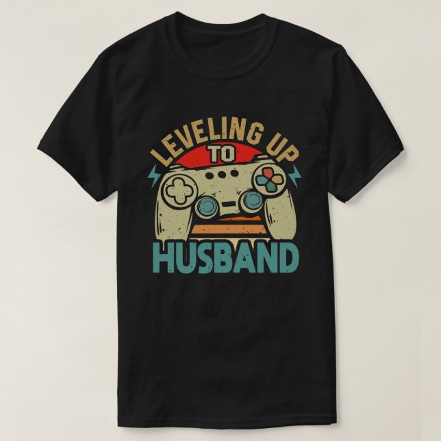 Leveling Up To Husband Groom To Be Bachelor Gamer  T-Shirt (Design Front)