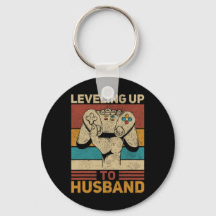 Leveling Up To Husband Retro Gamer Tee Groom Bache Keychain
