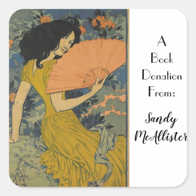 L'eventail (The Fan) by Eugene Grasset Square Sticker (Front)