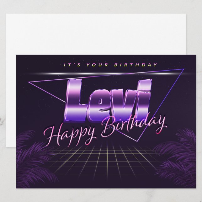 Levi Last Name First Name lilac retro card birthda (Front/Back)