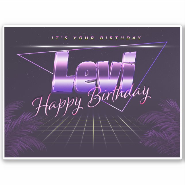Levi Name First name lila retro Sticker Birthday (Front)