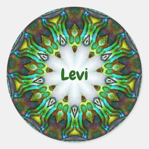 LEVI  Personalised Paua Shell Fractal  Classic Round Sticker