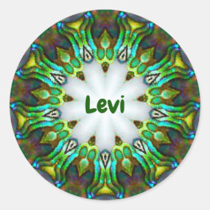LEVI ~ Personalized Paua Shell Fractal ~ Classic Round Sticker