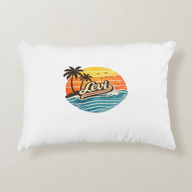 Levi Retro Sunset Name Design Accent Pillow (Front)