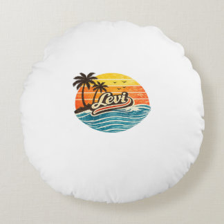 Levi Retro Sunset Name Design Round Pillow