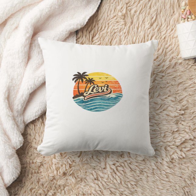 Levi Retro Sunset Name Design Throw Pillow (Blanket)