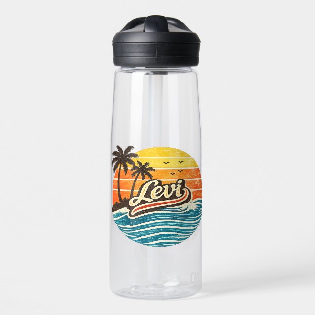 Levi Retro Sunset Name Design Water Bottle (Front)