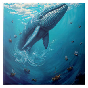 Leviathan’s Flight to Freedom – Surreal Whale Art Ceramic Tile