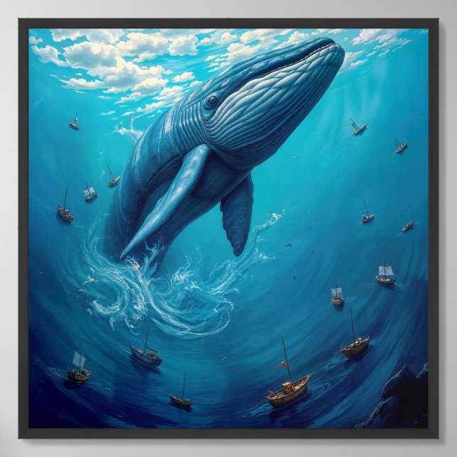 Leviathan’s Flight to Freedom – Surreal Whale Art Framed Art (Framed Front)