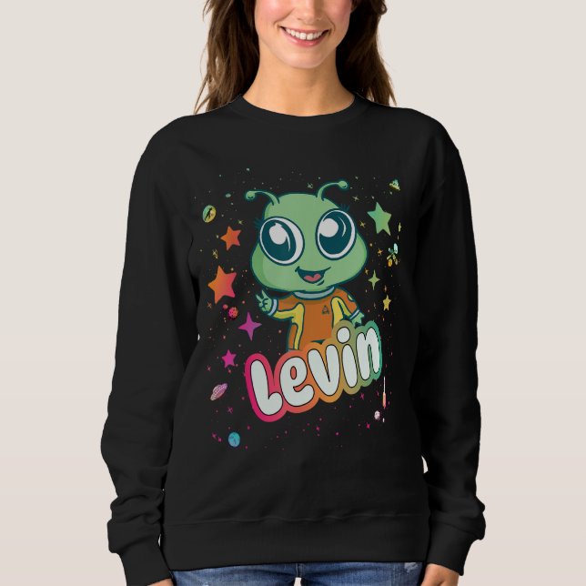 LEVIN - Cute Boy Name with cute Alien Sweatshirt (Front)