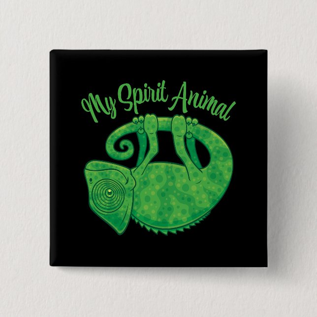 Levitating Lizard Chameleon Spirit Animal Button (Front)
