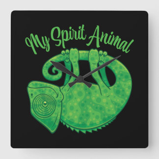 Levitating Lizard Chameleon Spirit Animal Square Wall Clock