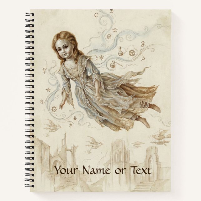 Levitating Maiden: Vintage Surreal Flying Doll Notebook (Front)