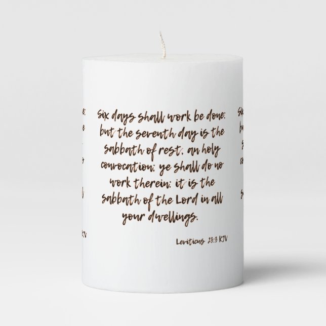 Leviticus 23:3 KJV Bible Verse Pillar Candle (Front)