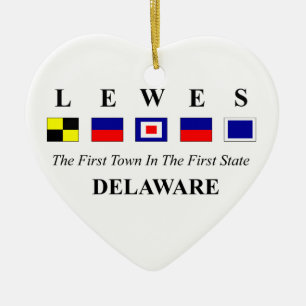 Lewes, DE 2- Nautical Flag Spelling Ceramic Ornament