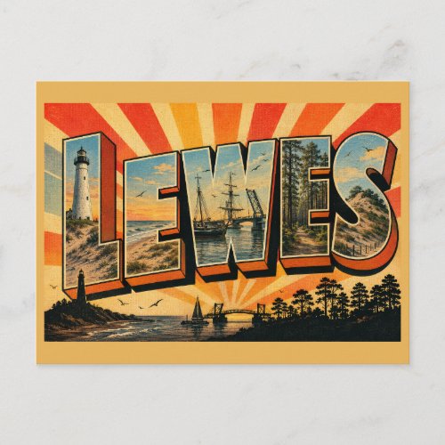 Lewes Delaware Coastal Lighthouse Canal Art Postcard